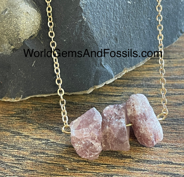 Cherry Quartz Necklace Three Stone