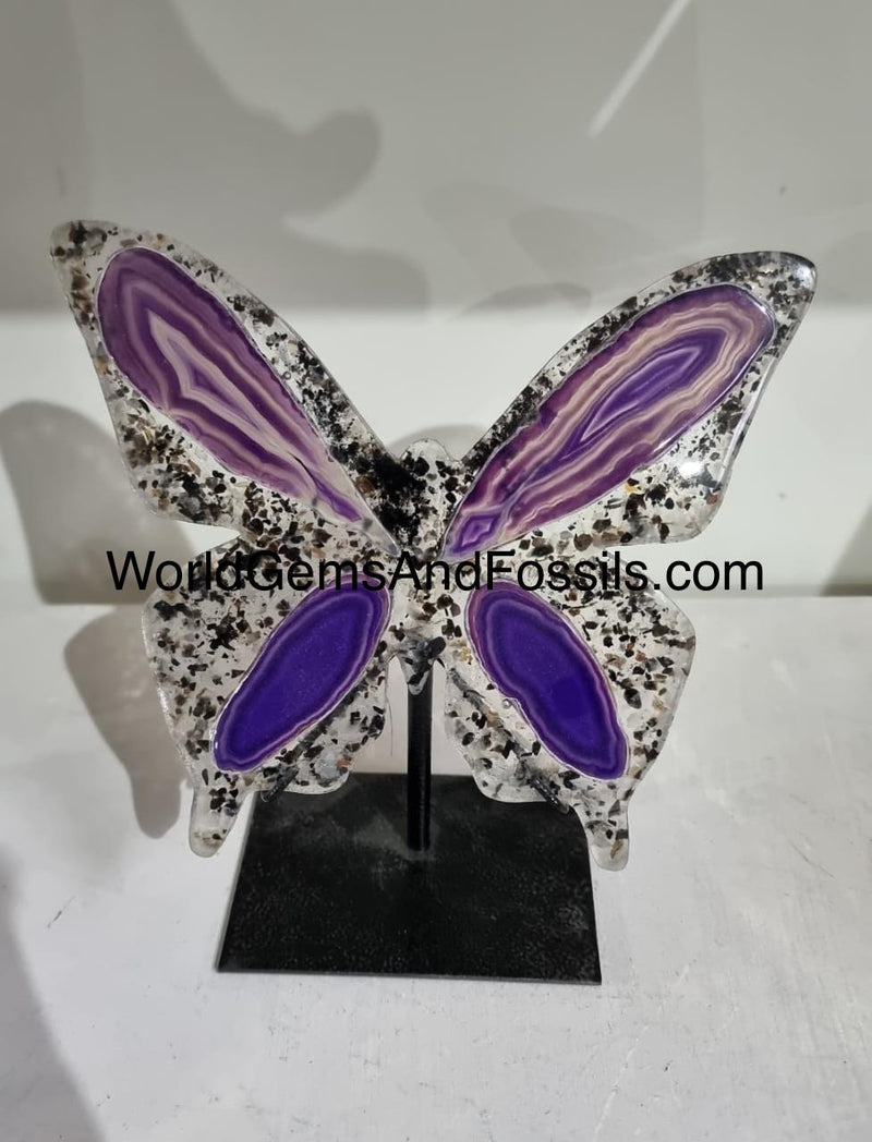 Purple Agate Butterfly On Metal Stand 17cm Pre Order