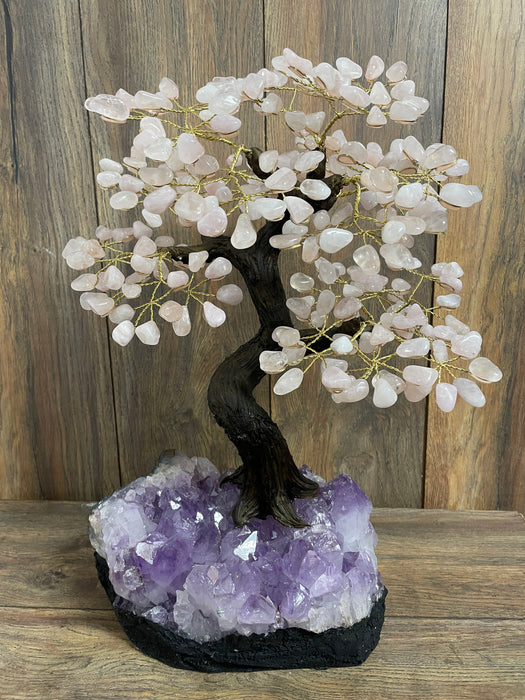 Rose Quartz Bonsai Tree On Amethyst Base #36