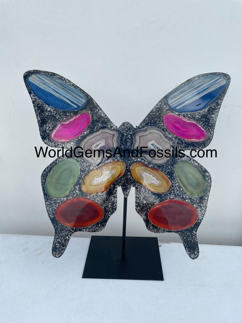 Multi Color Agate Butterfly On Metal Stand 46cm