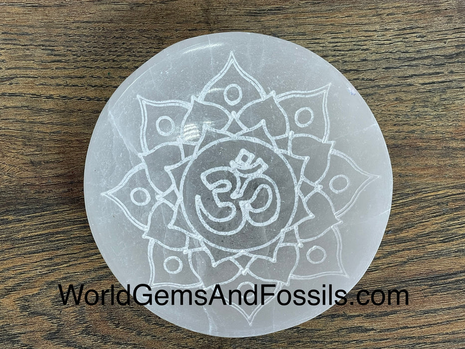 4" Selenite Bowl With OM Engraving