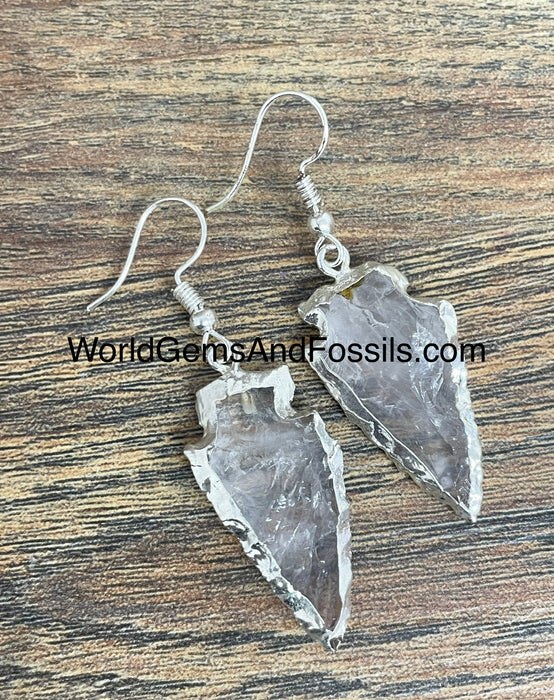 Clear Quartz Arrowhead Earring Silver Plated