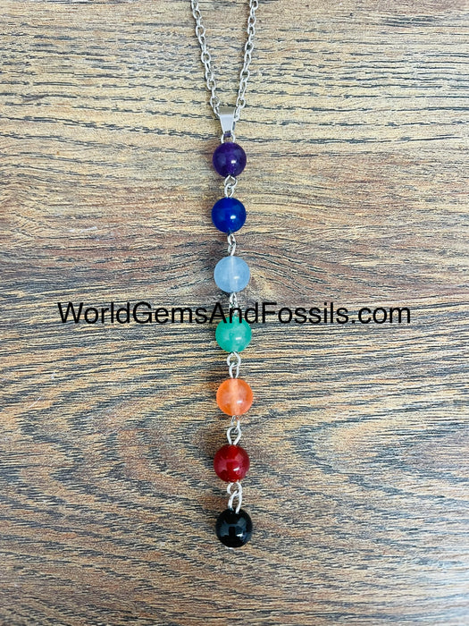 Chakra Bead Necklace Silver Plated