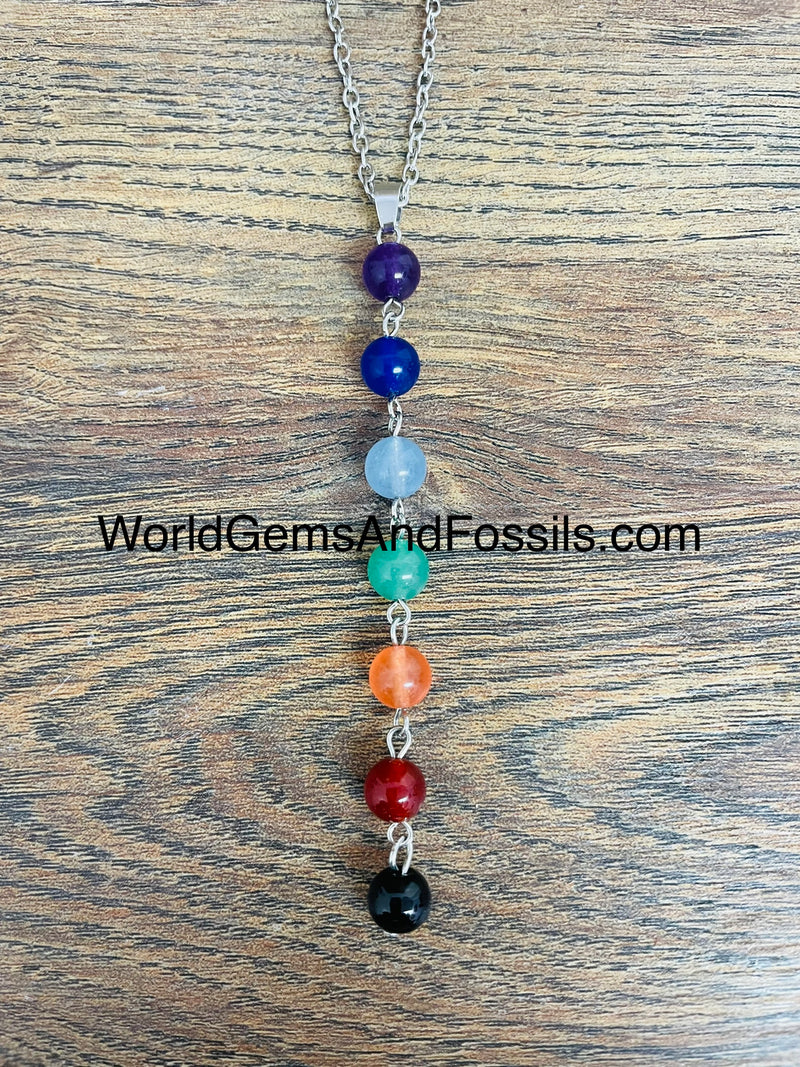 Chakra Bead Necklace Silver Plated