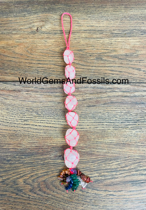 Rose Quartz Car Mobile With Chakra Beads