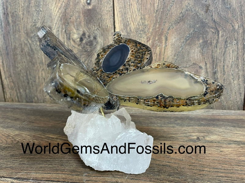 Brown Agate Butterfly On Quartz Base