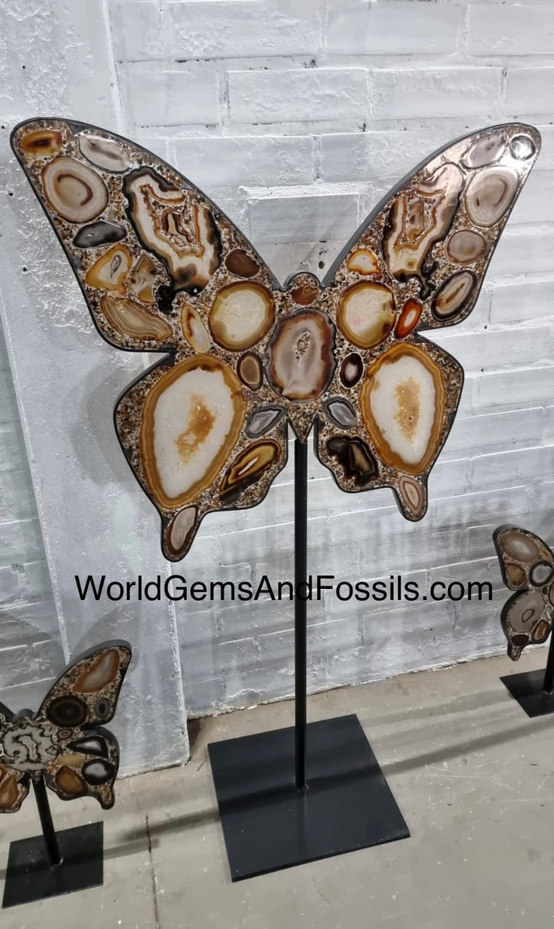 Brown Agate Butterfly On Metal Stand 147cm Pre Order