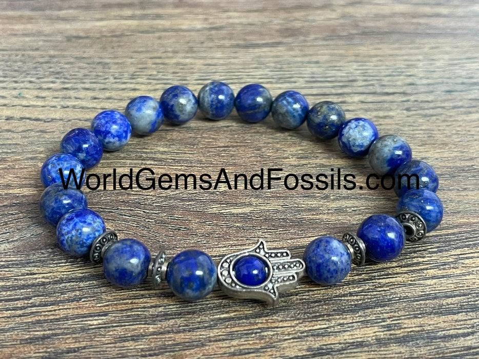 Lapis Bracelet With Hamsa Hand 8mm