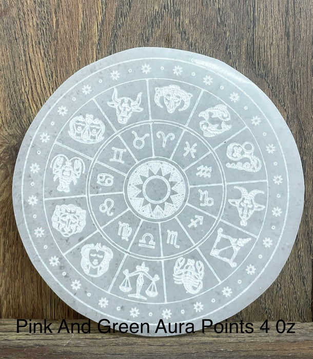 Selenite Zodiac Sign Plate Circle 6"