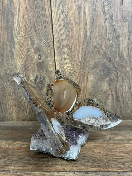 Brown Agate Butterfly On Amethyst Base