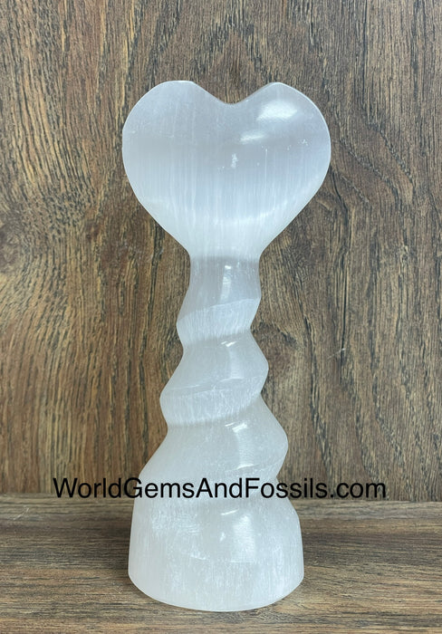 Selenite Heart On Stand 6"