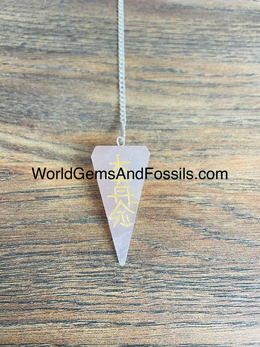 Rose Quartz Pendulum With Reiki Symbols