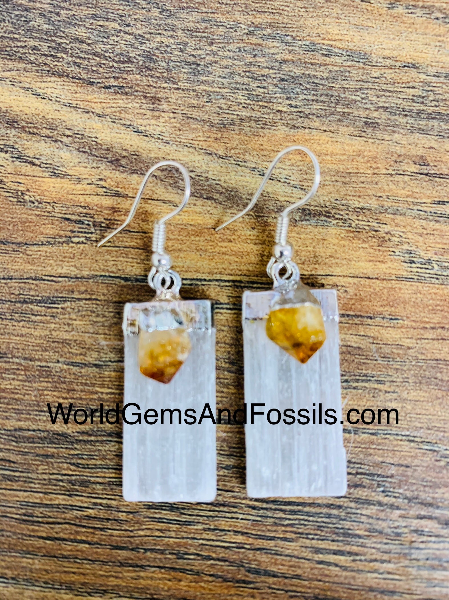 Selenite With Citrine Earring