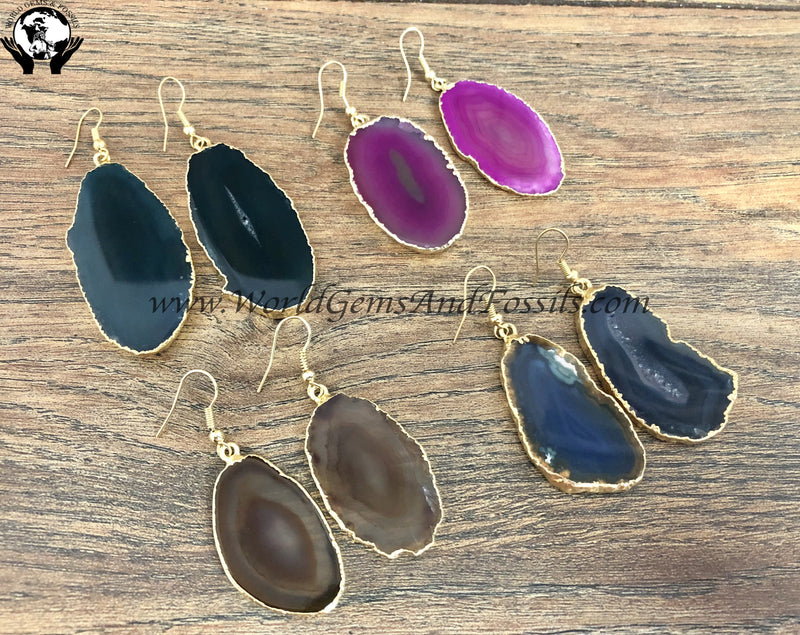 Agate Slice Earring Gold Plated