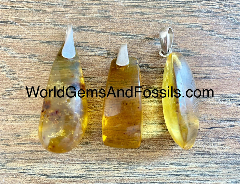 Amber Pendant Sterling Silver Free Form