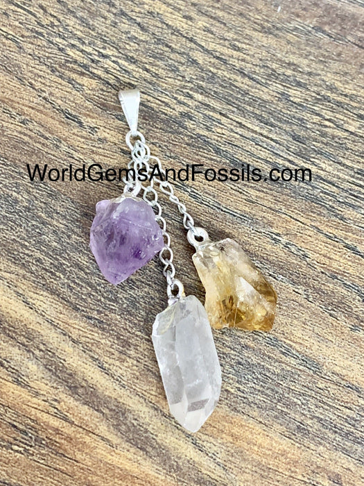 Amethyst Quartz Citrine Three Point Pendant