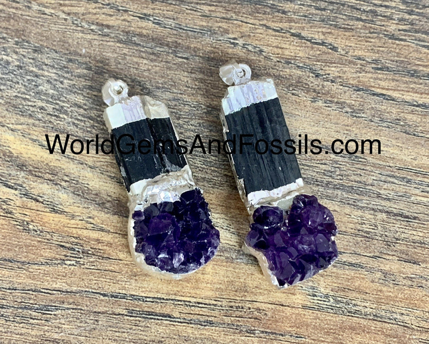 Black Tourmaline Amethyst Pendant