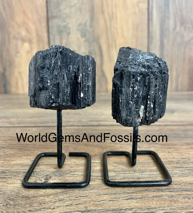Black Tourmaline Specimen On Metal Base Mini