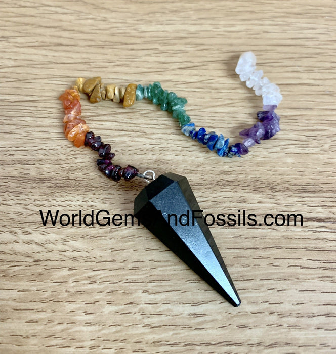 Black Tourmaline Pendulum With Chakra Chain