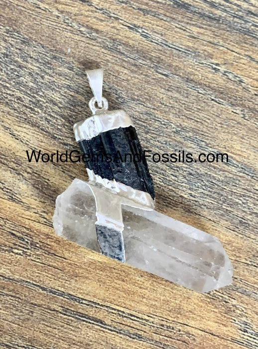 Black Tourmaline Quartz Point Pendant