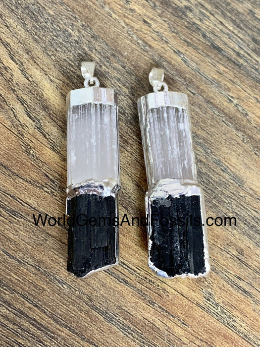 Black Tourmaline Selenite Pendant