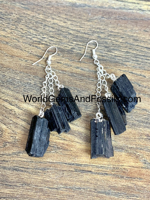 Black Tourmaline Three Point Earring