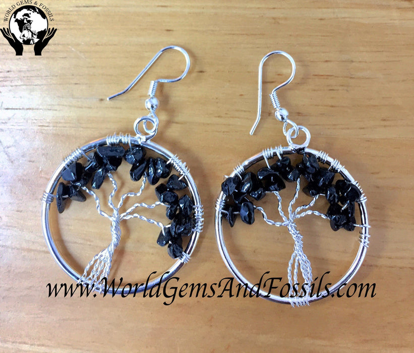 Black Tourmaline Earring Tree of Life
