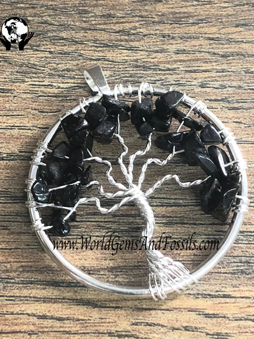 Black Tourmaline Tree Of Life Pendant