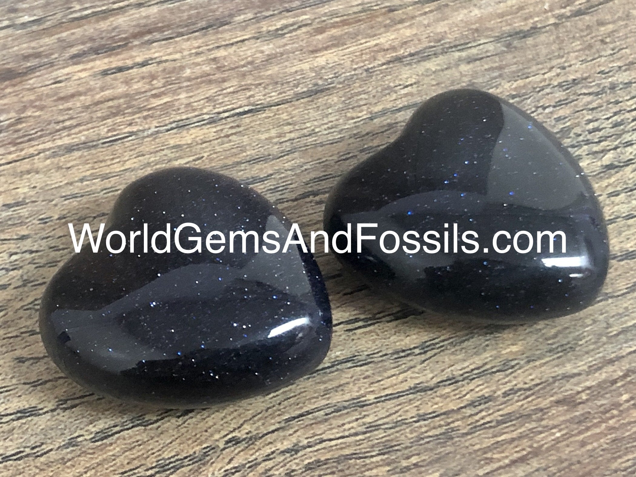 Blue Gold Stone Hearts 30mm