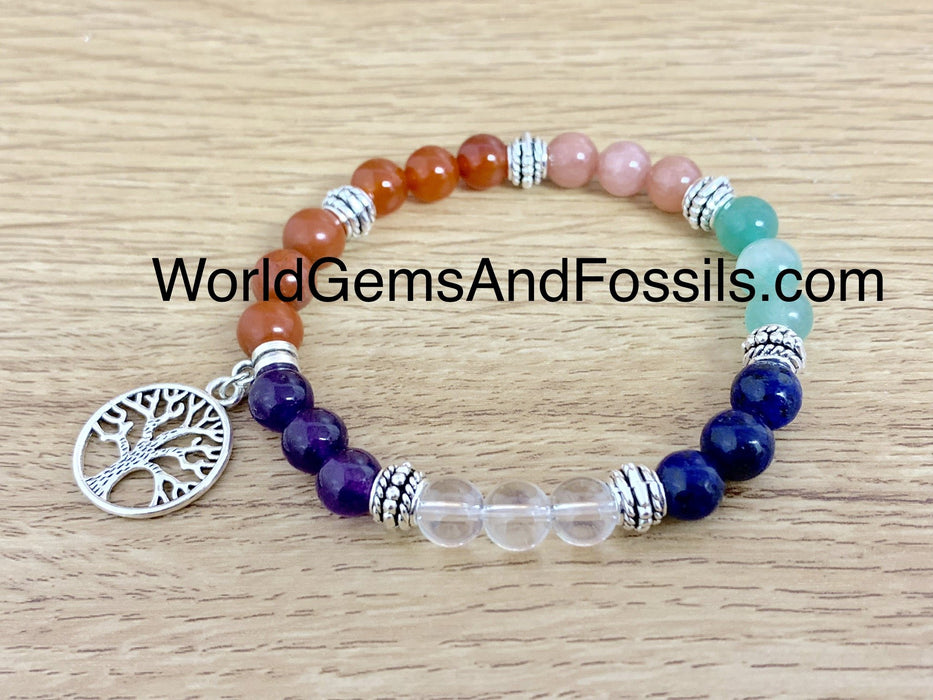 Chakra Bracelet With Tree Of Life Charm 8mm