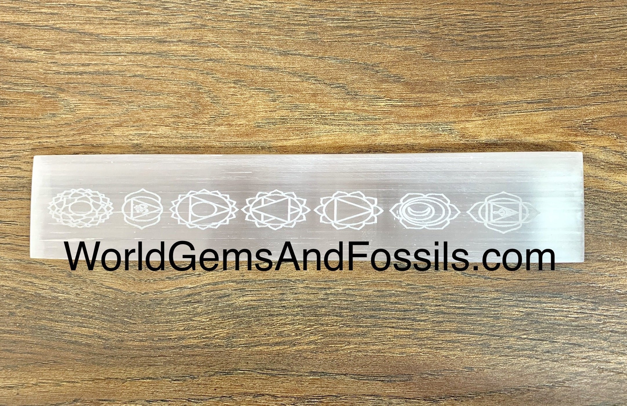 Selenite Ruler Engraved Chakra Symbols 100pcs/Box — World Gems And Fossils