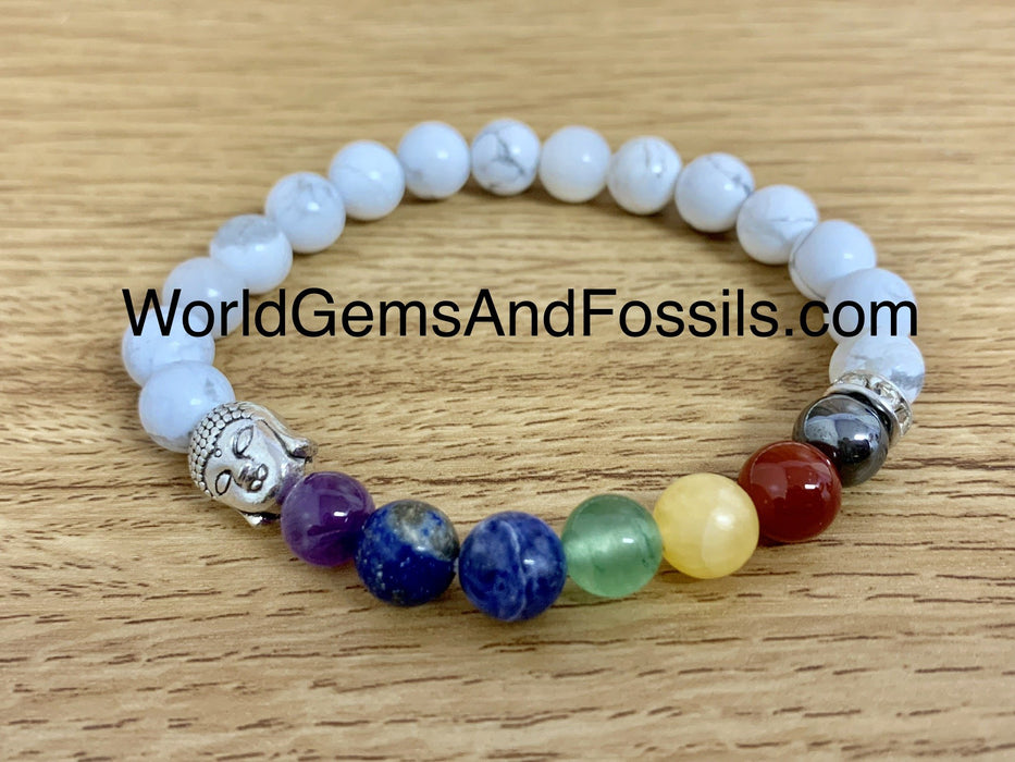 Chakra White Howlite Bracelet With Buddha 8mm