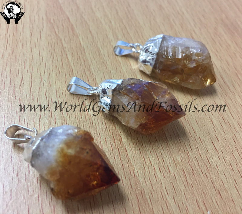 Citrine Pendant Silver Plated Point