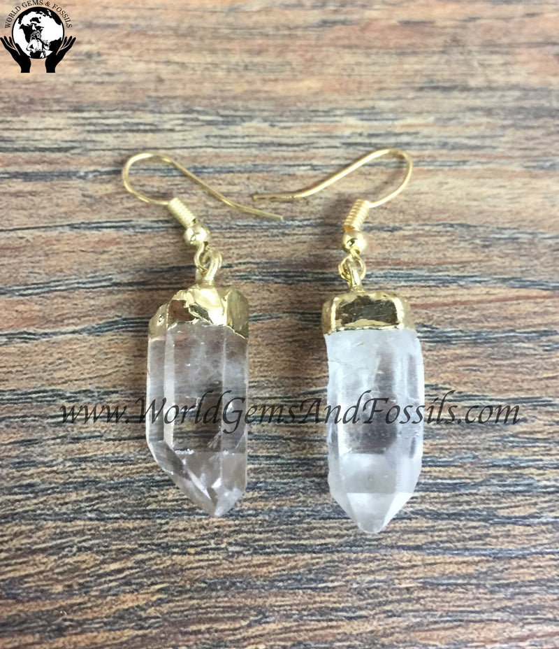 Clear Quartz Earring Gold Plated Point