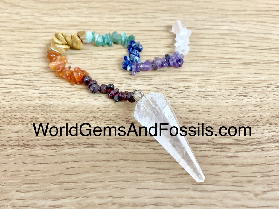 Clear Quartz Pendulum With Chakra Chain