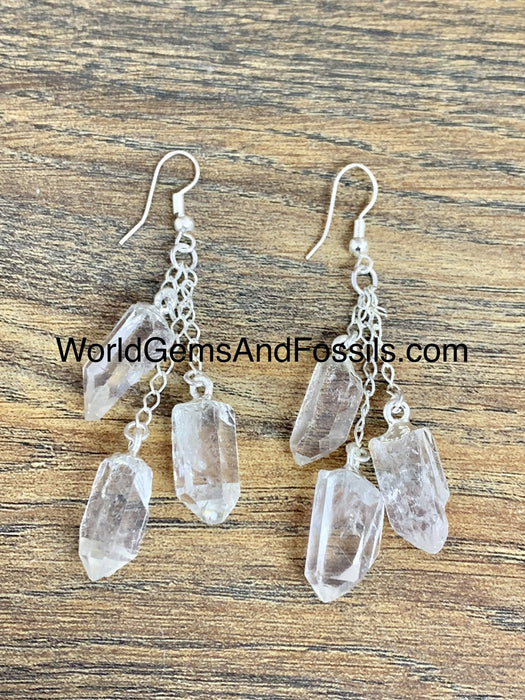Clear Quartz Three Point Earring