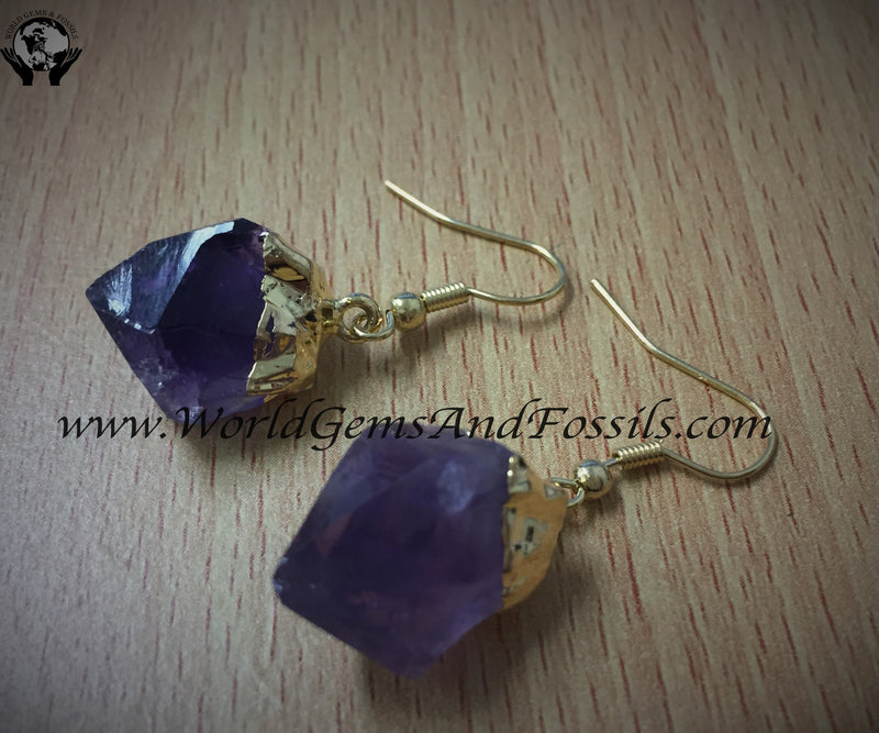 Gold Plated Amethyst Point Earring