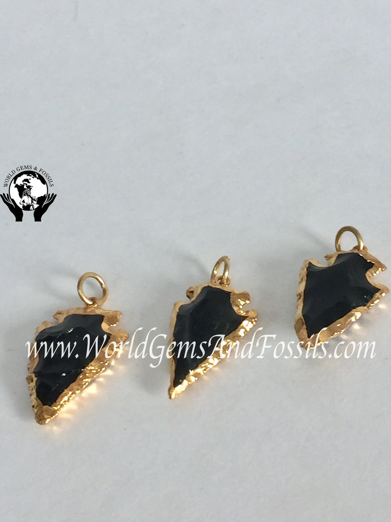 Gold Plated Black Obsidian Arrowhead Pendant