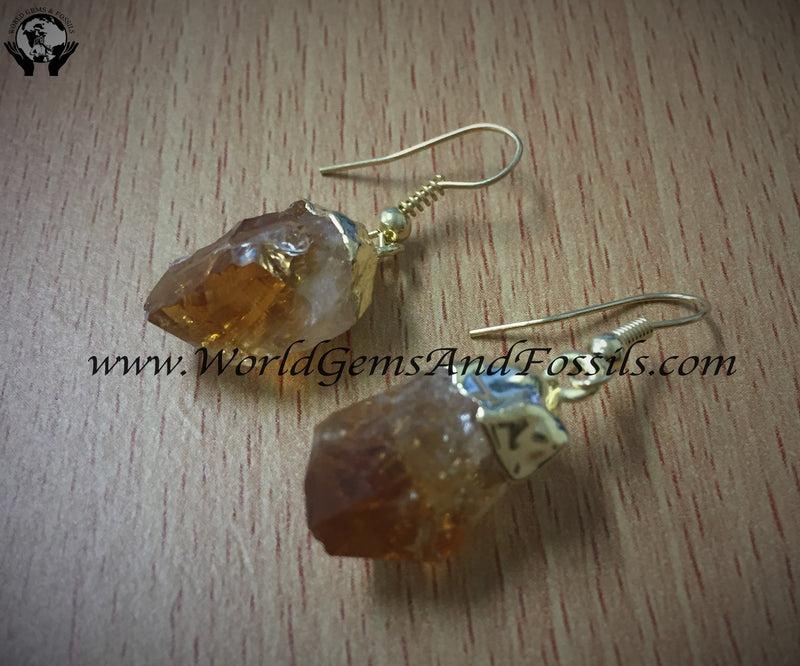 Gold Plated Citrine Point Earring