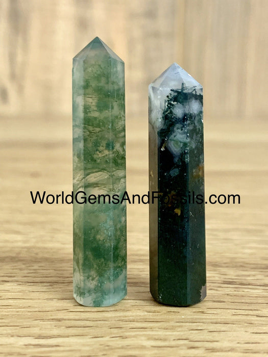 Green Moss Agate Pencil Point 1.5"-2"