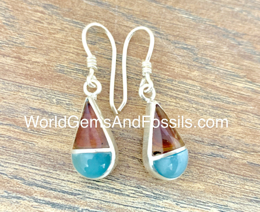 Larimar Amber Earrings Sterling Silver