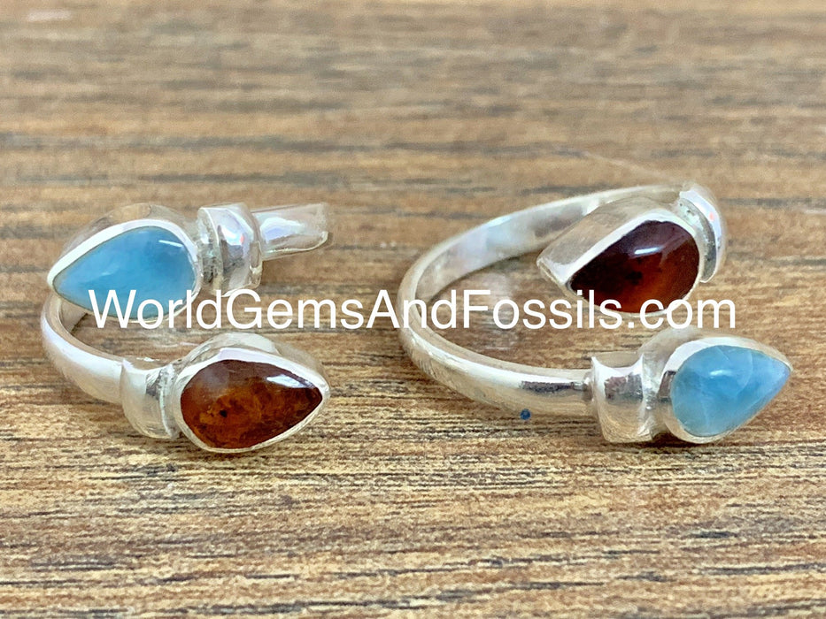 Larimar Amber Sterling Silver Ring