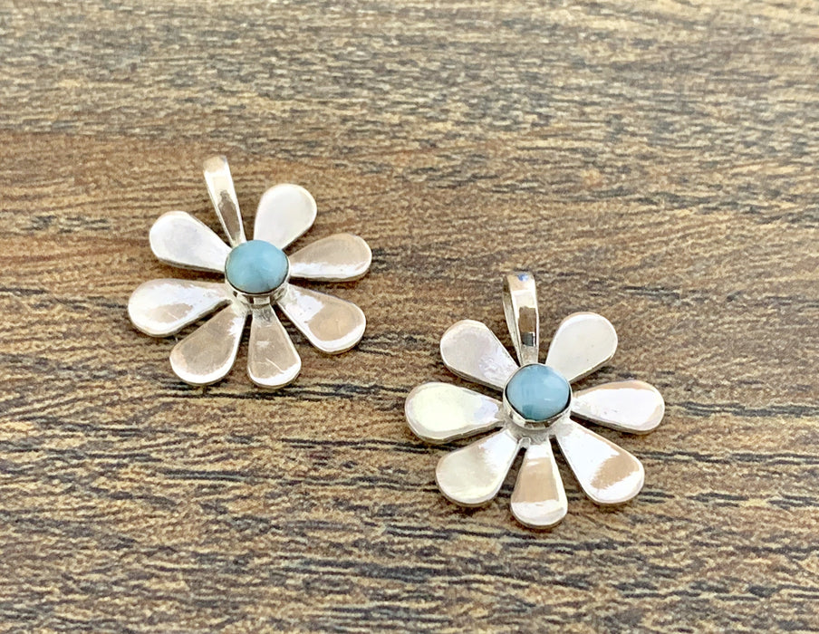 Larimar Flower Pendants Sterling Silver