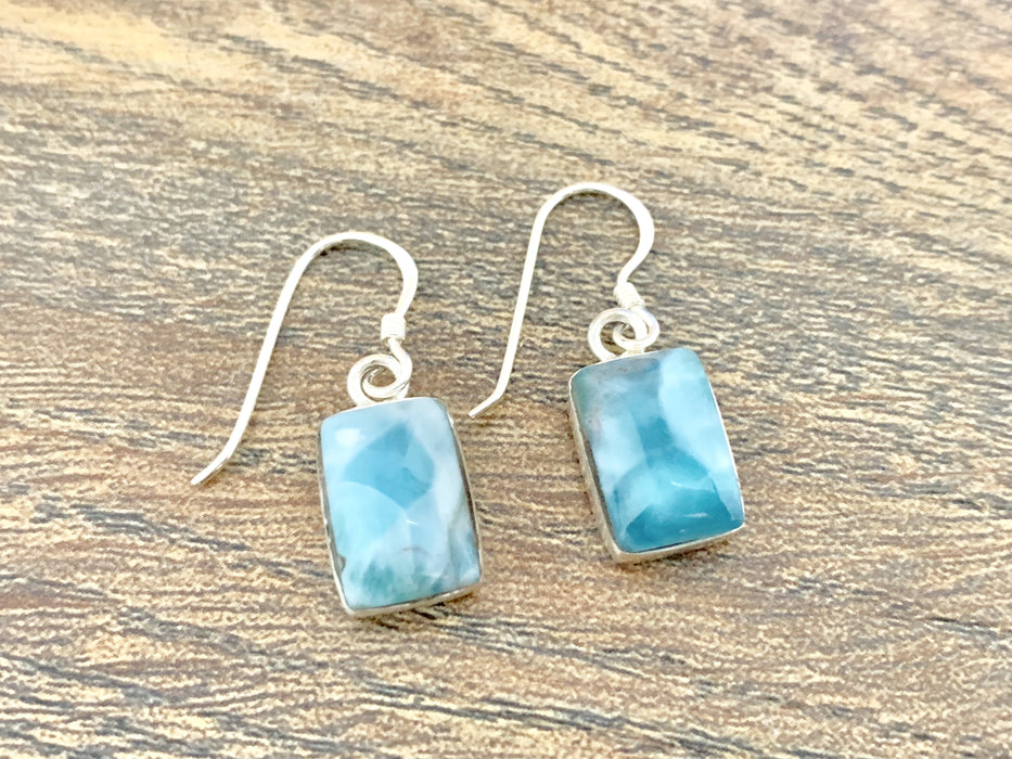 Larimar Rectangular Dangle Earrings Sterling Silver