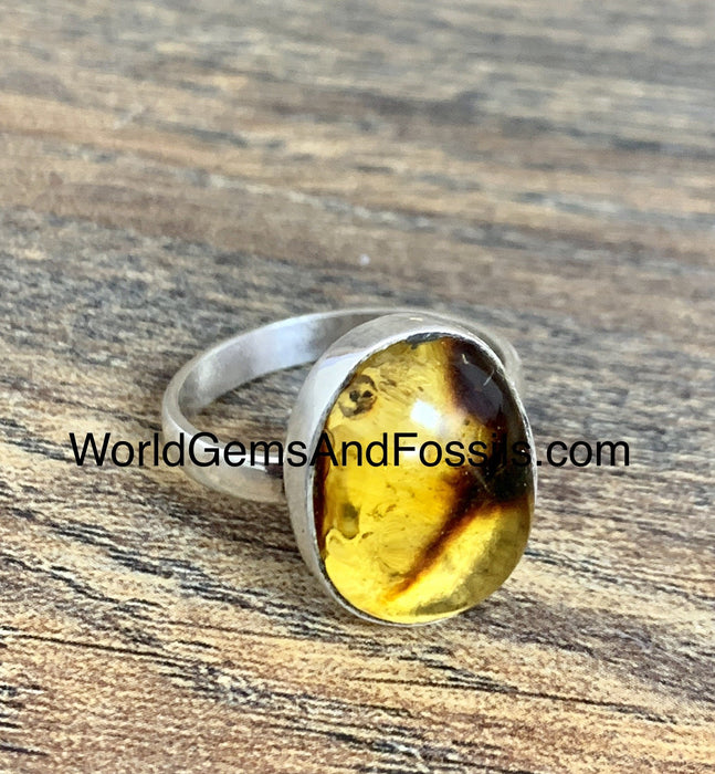 Oval Amber Ring Sterling Silver