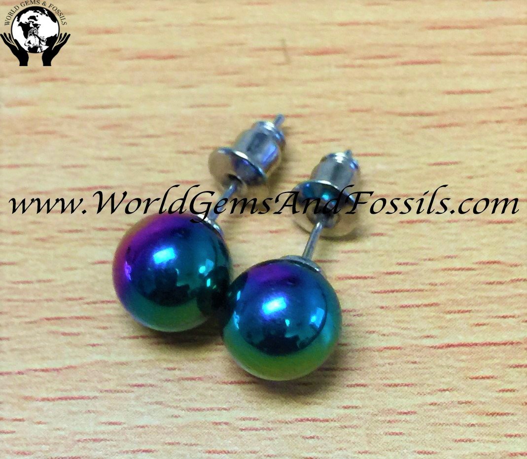 Rainbow Hematite Earrings 8mm