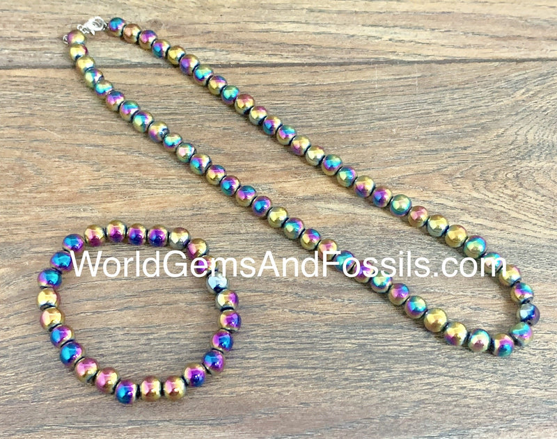 Rainbow Hematite Necklace And Bracelet Set