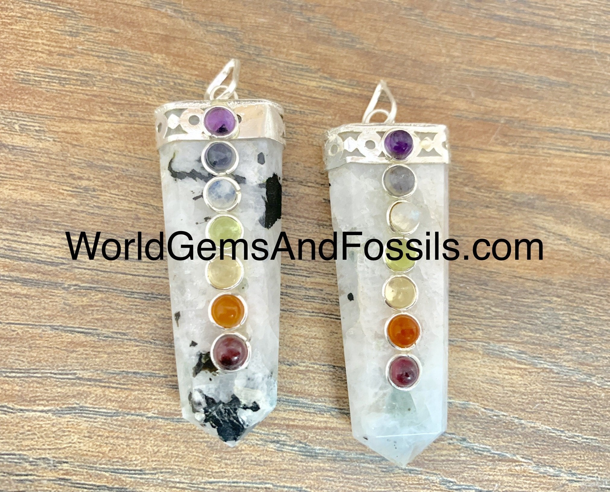 Rainbow Moonstone Chakra Pendants