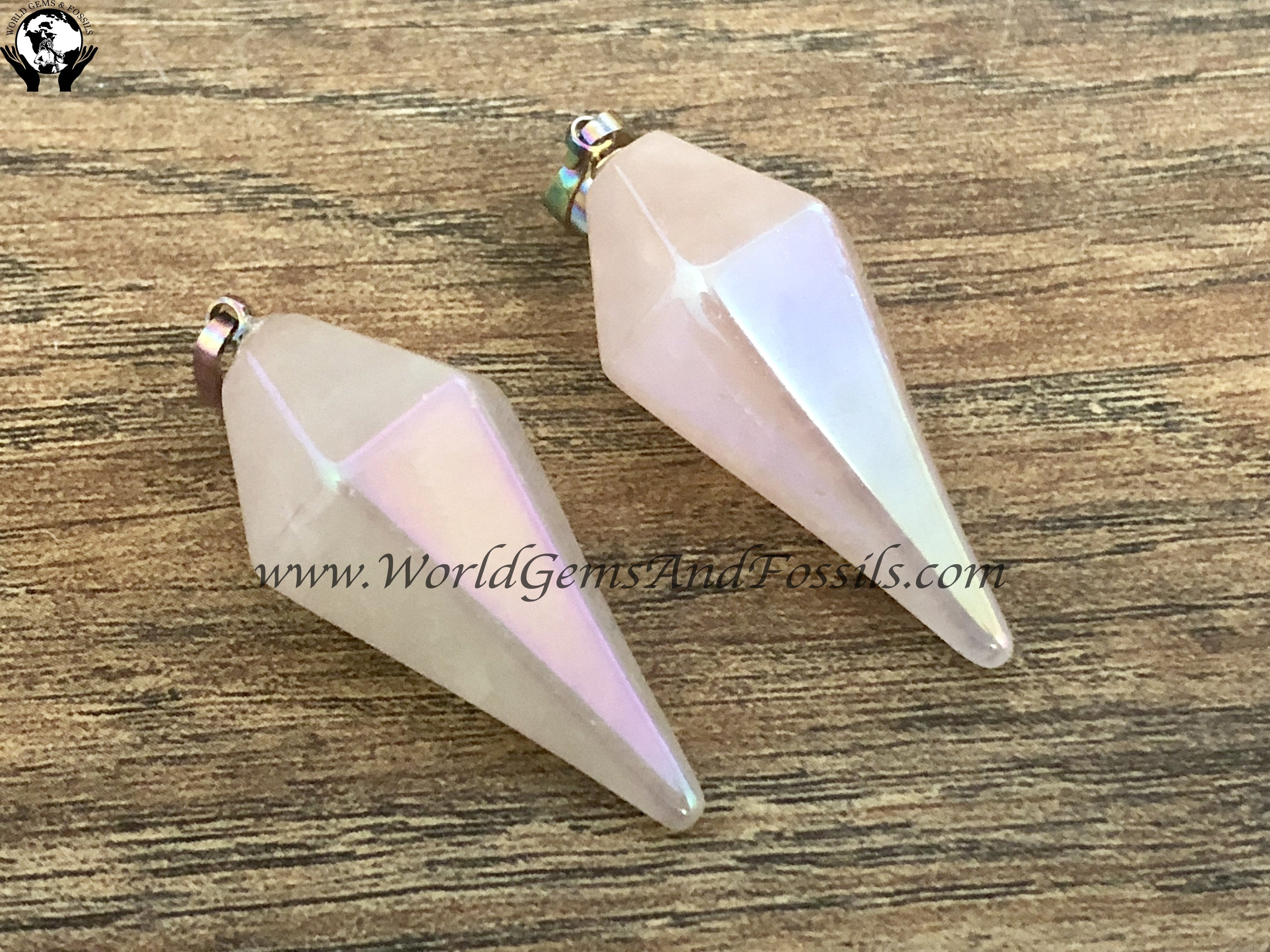 Rose Quartz Rainbow Aura Pendants