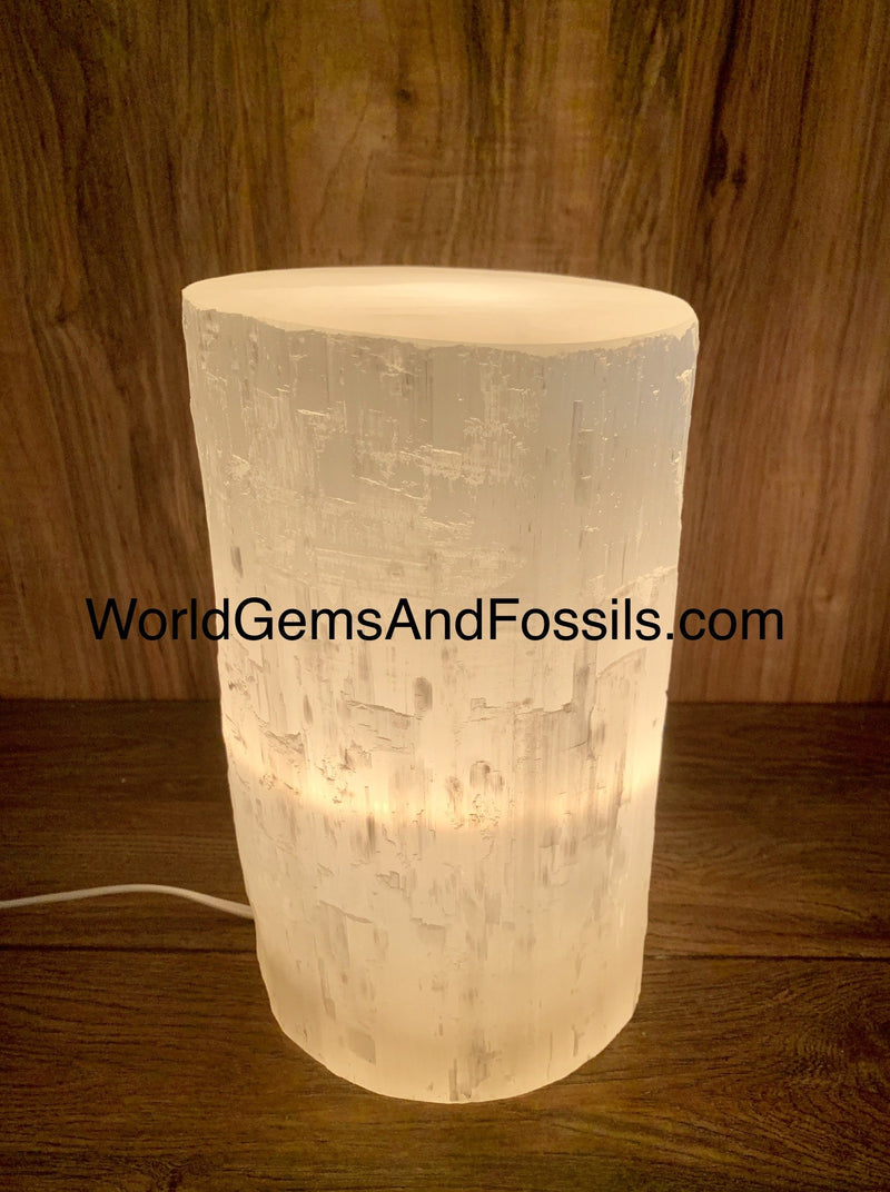 Selenite Cylinder Lamps With Cord And Bulb 9.5" x 6"